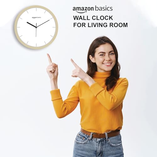 Image of Amazon Basics Modern Analog Wall Clock | Brass Finish | Durable & Lightweight Construction | 30 cm x 30 cm (Gold Tone)
