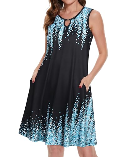 Image of Summer Dresses for Women 2026 Casual Sleeveless Sundress Floral Loose Fit Beach Cover Up with Pocket