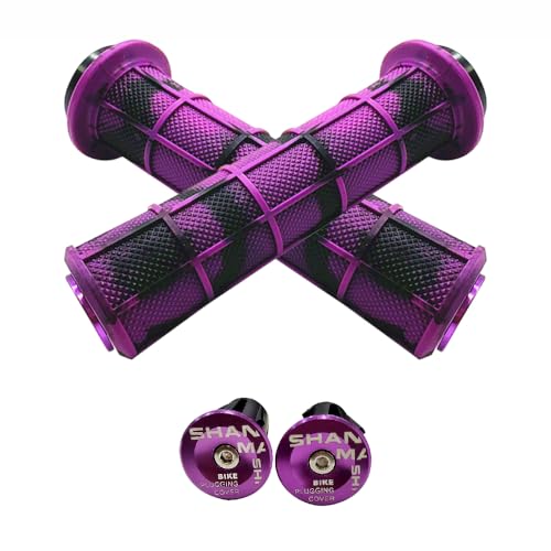 Napzy Antislip Bicycle Handlebars Grips Protector for Bicycle/Mountain Bike/Road Bike/Folding Bike with Aluminum Alloy End Caps (Purple & Black)