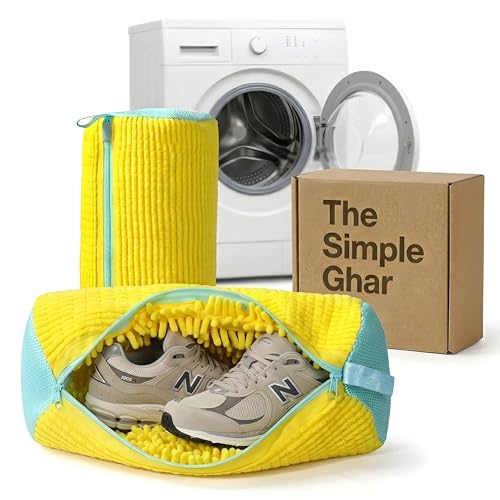 Image of Shoe Laundry Bag for Washing Machine, Reusable Zipper Plush Pouch for Sneakers, Delicates and Toys, 39cm, Yellow