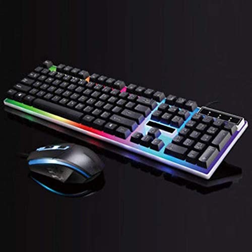 Image of Mechanical Gaming Keyboard and Mouse Set , Rainbow LED, USB Wired Desktop Combo (Black)
