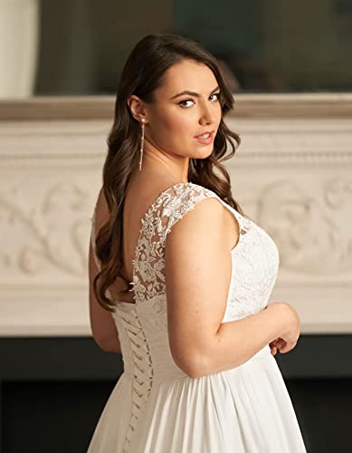 Women's Plus Size Wedding Dress Chiffon Lace Elegant A Line Beach Boho Bride Gown with Train3