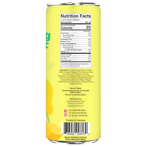 Image of Jans Sparkling Prebiotic with Collagen Soda Beverage - Pink Guava & Mango 8.4 Fl Oz (24-Pack) - Low Calorie, NO Added Sugar, Non-GMO Sparkling Fruit Beverage, Gut Health Support