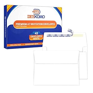 DESKOMO 5×7 Envelopes, Pack of 45 Mailing A7 Envelopes Self Seal, Printable White Envelopes for 5×7 Cards, Weddings…