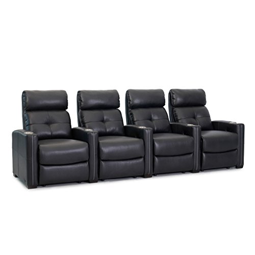 Octane Seating Cloud XS850 | Row 4 Theatre Chairs | Rich Black Bonded Leather | Chaise Footrest | Lumbar Support | Accessory Dock | Espresso Wood Feet | Removable Metal Drink Holders