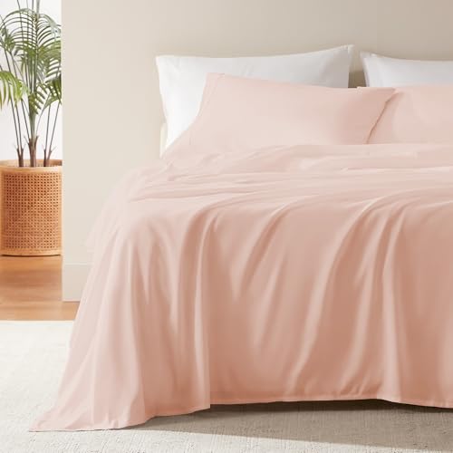 SLEEP ZONE Nanotex Super Soft Cooling King Bed Sheets Set for Kids 3 Piece - Easy Care Fitted Flat Sheet & Pillowcase Sets - Wrinkle Free,Fade Resistant,Deep Pocket 16",Rose Pink,King