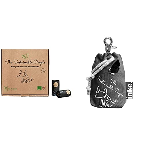 TSP Bio-abbaubare Hundekotbeutel mit Henkeln - OK compost HOME zertifiziert - 100% heim-kompostierbar und biologisch abbaubar & 6000x Kotbeutelspender Edition" , Grau, 15 stück Cover