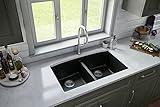 Karran Undermount Granite/Quartz Composite Kitchen Sink 32 in. Double Bowl 50/50 in Black