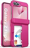 ASAFCASE for Samsung Galaxy Z Flip 6 and Z Flip 7 FE Case Wallet with Card Holder (3 Cards) & Outer Screen Protector & Hinge Protection, Shockproof Rugged & Full Body Protective Phone Cover, Hot Pink