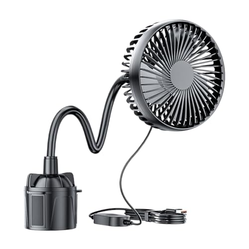 Ventilador portátil genérico para portavasos de coche | Ventilador refrescante para camiones – Accesorio recargable de 12 V/24 V a 3 velocidades para camioneta, camping y vehículo