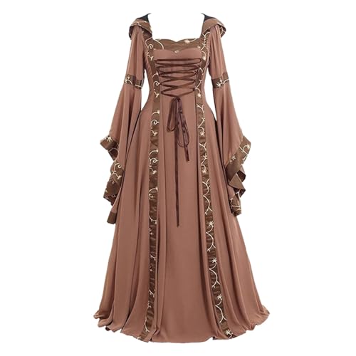 YRTBGD Renaissancekostuum voor dames, middeleeuwse jurk met trompetmouwen, gothic jurk, middeleeuwse kleding voor dames, voor Halloween, carnaval (L, zwarte rode trompetmouwen