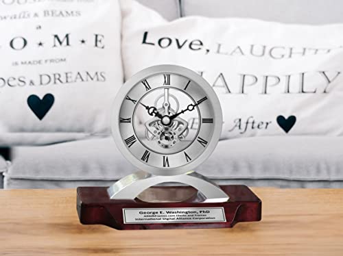 Allgiftframes Personalized Engrave Clock Desk Table Silver Engineer Dial Gear Metal Unique Retirement Gift Wedding Anniversary Graduation Service Recognition Award Coworker Retiree #TOP1