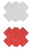 NS Novelties Pretty Pasties Glitter Cross Red/Silver 2 Pair One Size