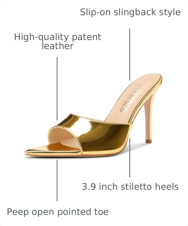 Image of TNYNFBEB Womens Stiletto High Peep Open Pointed Toe Sandals Mules Shoes Slip-on Slingback Office Party Dress Patent Leather Summer 3.9 Inches Heels