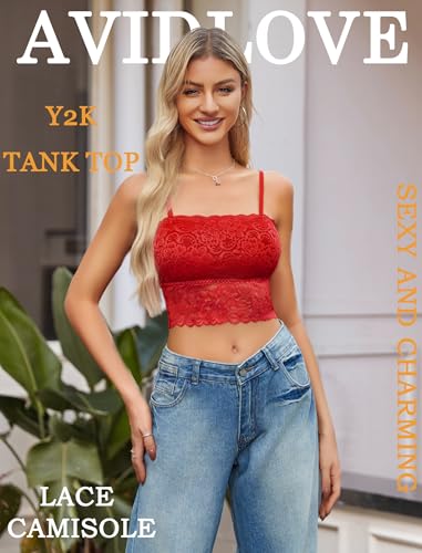 Image of Avidlove Bralettes for Women Lace Spaghetti Strap Tank Top Tube Slim Basic Camisole