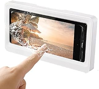 Bathroom Phone Case Waterproof Wall Mount Phone Holder Shower Phone Holder Glass Mirror Shower Mountable Sealing Storage Box Phone Shell for Hanging Phone Shelf for Toilet/Kitchen,Touch Screen (White)