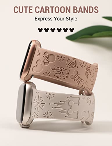Girovo 2 Packs Cartoon Engraved Bands Compatible With Apple Watch Bands 41Mm 40Mm 38Mm Women, Cute Anime Designer Soft Silicone Strap For Iwatch Series 8/7//6/5/4/3/2/1/Se/Ultra, Starlight & Milk Tea #TOP1