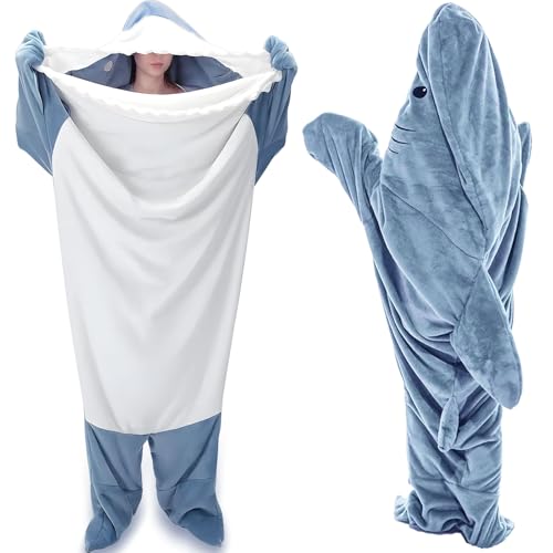 BBLTIFF Shark Blanket, Pijama Tiburon con Capucha, Manta Tiburon Adulto, Manta De Tiburón Usable, Suave y Cómodo, para Amantes de Los Tiburones, Fiestas de Pijamas, 180-190cm, (Azul, XXXL)