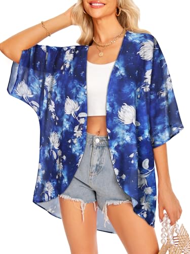 Image of Women Kimono Cardigans Casual Summer Tops Cover up Open Front Floral Print Resort Wear 2026