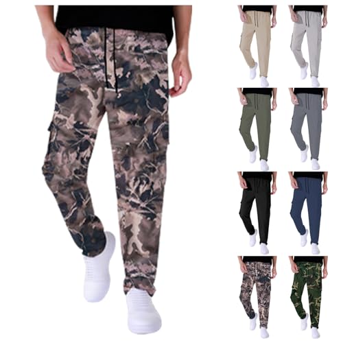 Mens Casual Cargo Pants Straight Leg Drawstring Athletic Pants Solid Color Lightweight Running Sweatpants for Joggers4