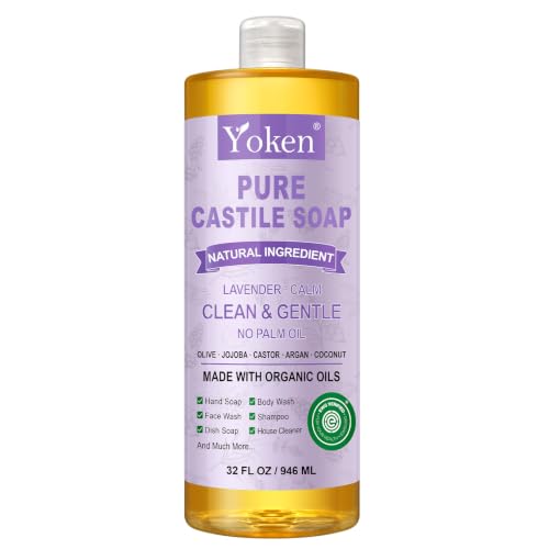 Image of Yoken Lavender Castile Soap Liquid (EWG Verified, 32 OZ) Made with Certified Organic Oils, Gentle Lavender Soap for Body Wash, Face, Hands, Dishes, Laundry & More, Vegan Natural Versatile Cleanser