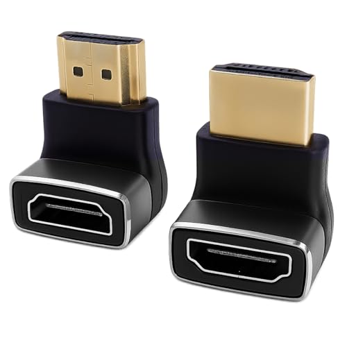 2 Pièces Adaptateur HDMI Coudé 8K, câble HDMI 2.1 et Rallonge HDMI Male Femelle, Coudé 90° et 270°, Connecteur Angle Droit Plaqué Or, Compatible TV,...