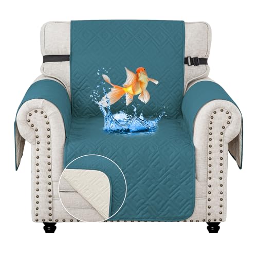 MAXIJIN Chair Covers Waterproof Sofa Slipcovers Non-Slip 1 Seater Sofa Protectors with Elastic Straps Reversible Universal Couch Covers for Dogs Pets