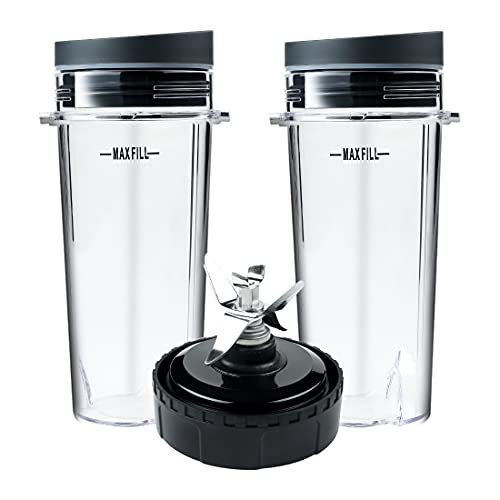 Blender Extractor Blade Replacement Parts Compatible with Nutri Ninja, 6 Fins 4 Blade Assembly and 2 Pack 16 oz Cup Set for BL770 BL780 BL660 Blender (3.35 inch)