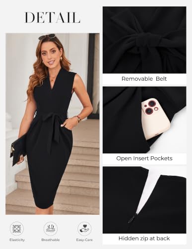 Image of GRACE KARIN Women's Business Dresses Sleeveless V Neck Bodycon Sheath Dress Zipper Up Office Work Dress with Pockets