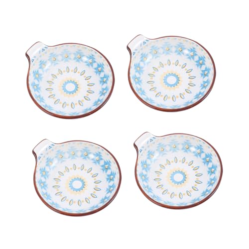 Unomor 4Pcs Ceramic Sauce Plates with Handle Elegant Seasoning Dishes for Dipping Condiments Sauces Modern Kitchen Supplies Design for Appetizers