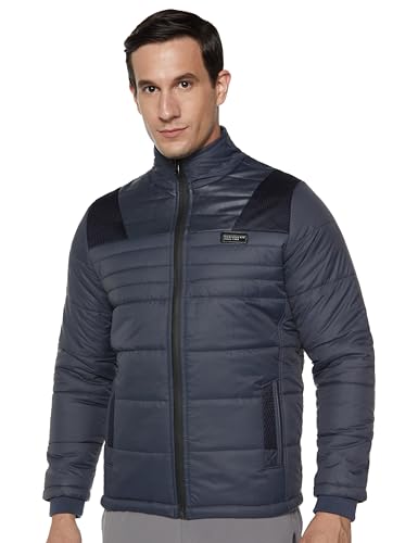 Image of Qube By Fort Collins Men's Nylon Standard Length Regular Fit Quilted Bomber Jacket with Detachable Hood - Winter Warm, Insulated Lining, Ribbed Cuffs, and Stylish Design