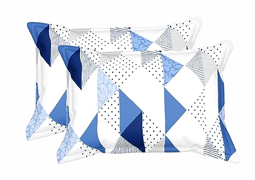 Image of Geometric Bedsheet for Double Bed King Size Cotton, 1 Pure Cotton King Size Bedsheet with 2 Pillow Covers 108x108 Inches | 210 TC Super King Size Bedsheet (Blue)