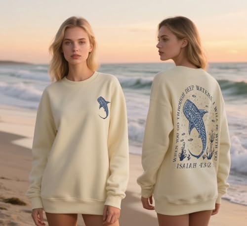 Shark Sweatshirt Christian Shirts for Women Men When You Go Through Deep Waters Shirt4
