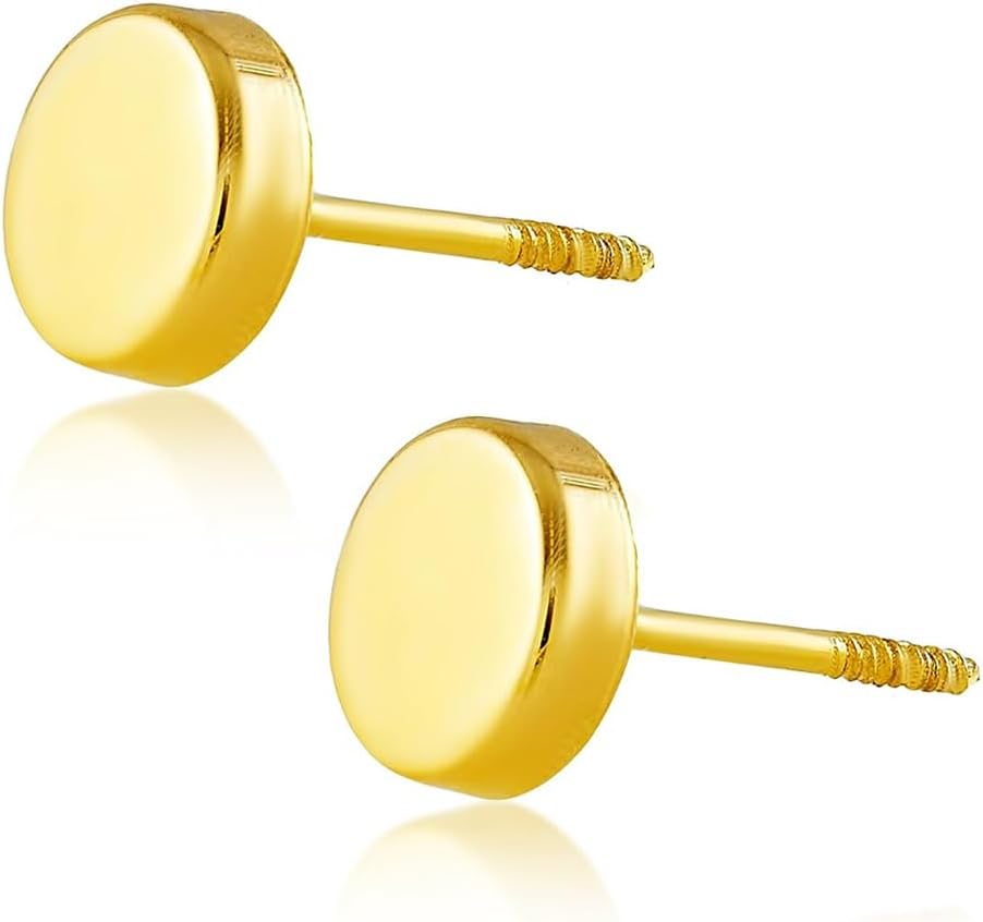Hoberta Real 14k solid Round Yellow Gold Tiny Circle Stud Earrings with Screw back for Women And Men for Sensitive ears Small & Minimalist Dot Studs Jewelry for Valentine's Day Gifts - Image 7