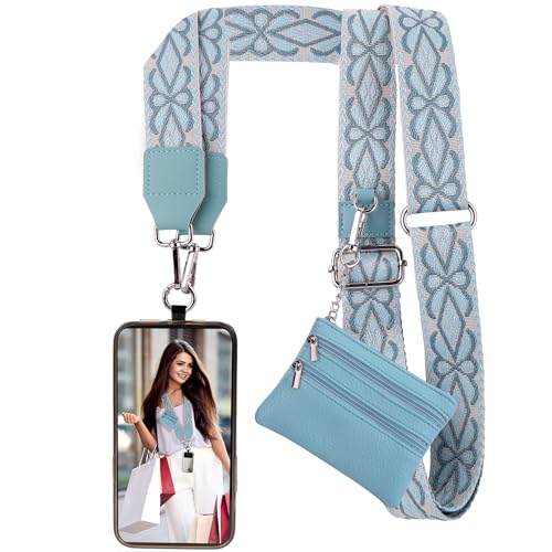 Image of XANGNIER Clip and Go Strap for Phone with Wallet Crossbody, Phone Strap with Zippered Wallet, Adjustable Anti Theft Cellphone Lanyard for Women, Cellphone Chain Accessories,Multicolor 25
