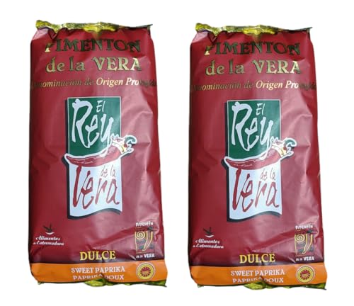 PACK 2 Uns Pimentón de la Vera Dulce D.O.P. – El Rey de la Vera (SANMEL) Pimientos Rojos Secados en Horno de Leña – Molienda Tradicional – Sabor Ahumado Gourmet de Extremadura - 2k