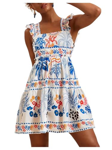 RoseSeek Women's Floral Tropical Graphic Short Dress Boho Flowy Mini Cami...