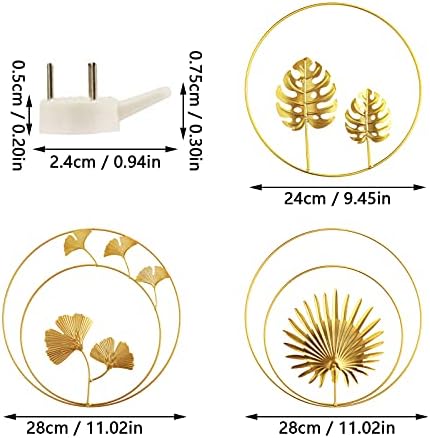 DriSubt Gold Wall Art 3pcs Nordic Style Wall Art Round Leaves Metal Wall Decor for Living Room, Girls Bedroom Decor, Wall Decoration Home Ornaments