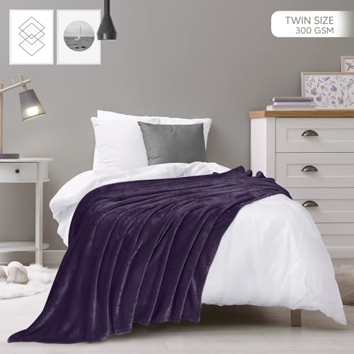 Image of Utopia Bedding Fleece Blanket Twin Size Purple 300GSM Luxury Anti-Static Fuzzy Soft Microfiber Bed Blanket (60x80 Inch)