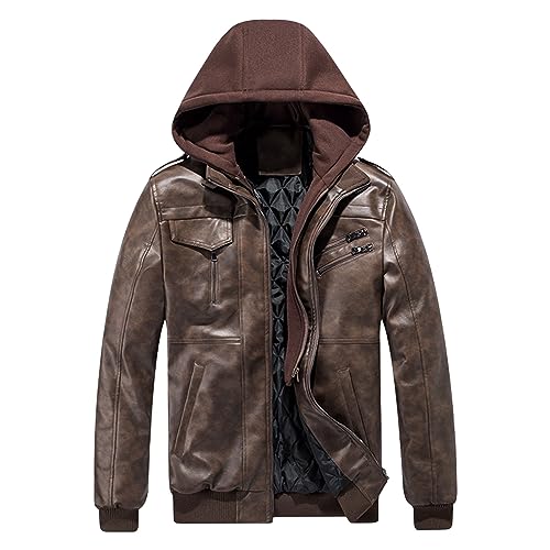 Blouson de moto décontracté veste en cuir à capuche amovible