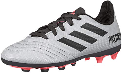 adidas Unisex-Kid's Predator 19.4 Firm Ground Soccer Shoe, Silver Metallic/Black/hi-res red, 5 M