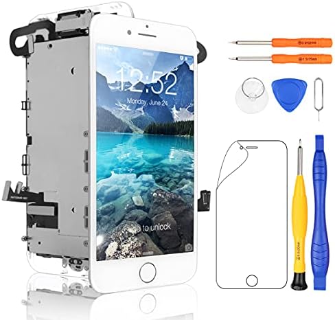 Yodoit for iPhone 7 Screen Replacement Black With Home Button, Front Camera, Earpiece Speaker, LCD Display Touch Digitizer Assembly + Repair Tool, Screen Glass Protector
