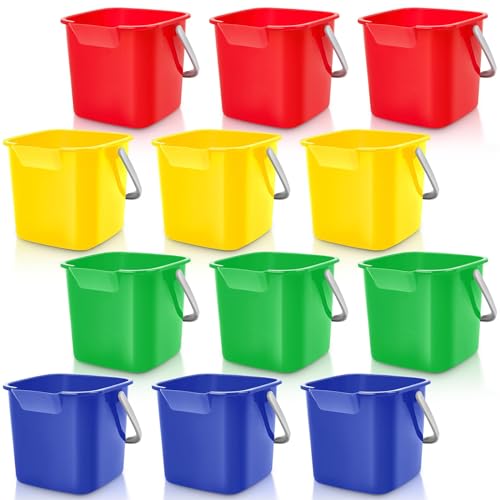 Image of Irenare 12 Pcs Sanitizing Bucket 3 Quart Cleaning Pail Small Detergent Square, Spout and Handle Plastic Utility Sanitizer Buckets for Restaurant Kitchen Home Offices (Multicolor)
