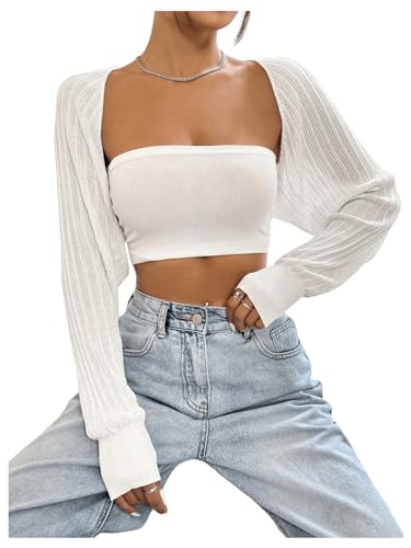 GORGLITTER Women's Knit Crop Cardigan Long Sleeve Open Front Shrug Bolero Crop Sweater4
