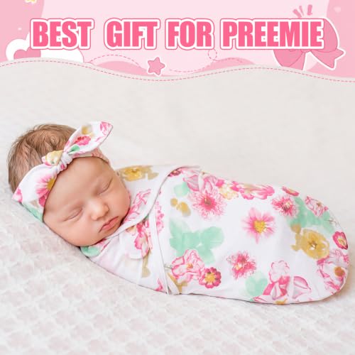 Image of 4 Pack Preemie Newborn Swaddle Set, Floral Style, Preemie