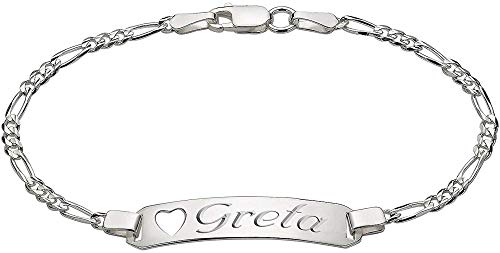 Personalized Sterling Silver Figaro Link Heart ID Bracelet Custom Engraved Free - 6 or 7 inches - Ships From USA2