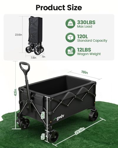 Image of GVDV CW35 Wagons Carts Foldable, 42-Inch Extended Handle Collapsible Utility Wagon, 330LBS Heavy-Duty Shopping Cart for Groceries, Sports, Camping, Garden