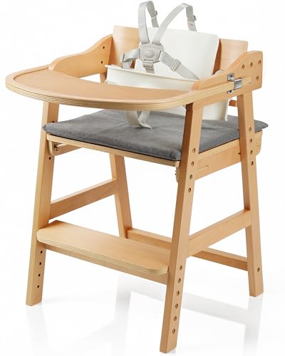 Image of ONTHEWEI Wooden Baby High Chair for Babies, Anti-Tip Adjustable High Chair with Detachable Tray