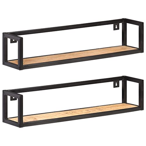BUKSCYJS Industrial Floating Wall Shelf Set of 2, Solid Mango