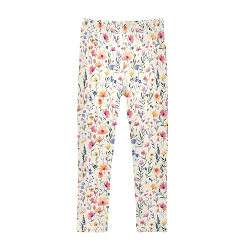 senya Girls Printed Leggings Yoga Pants Watercolor Wildflowers Pattern for Kids in 4t to 10 Years, 4T